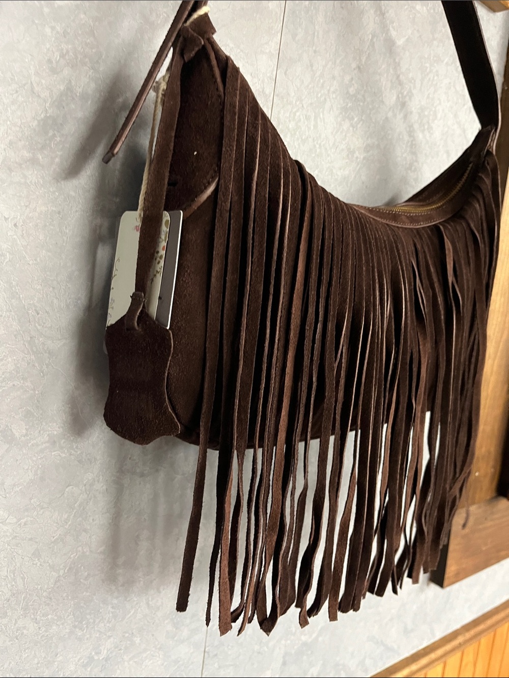 Haute Hippie Chocolate Brown Suede Fringe Short Shoulder Hobo Bag - Picture 10 of 12